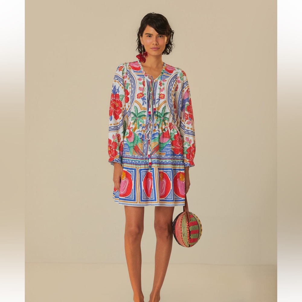 🌴 FARM Rio, off-white Flowers Beach mini dress, NWOT, size XL